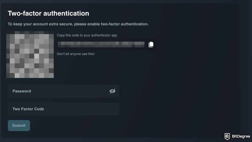 Vave casino review: the 2FA settings on Vave. Vave casino review: the 2FA settings on Vave.