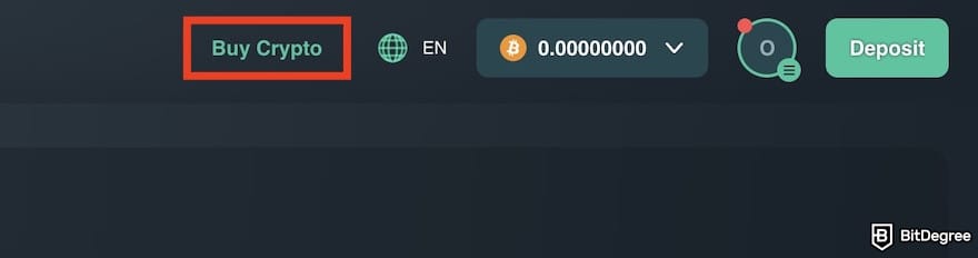 Vave casino review: the [Buy Crypto] button on the Vave page.