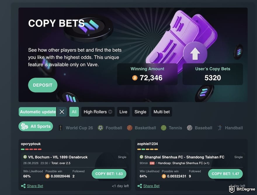 Vave casino review: the Copy Bets page on Vave. Vave casino review: the Copy Bets page on Vave.