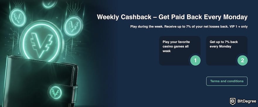 Vave casino review: Vave's Weekly Cashback banner. Vave casino review: Vave's Weekly Cashback banner.