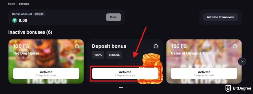 Vega Bet promo code: the activate bonus button. Vega Bet promo code: the activate bonus button.