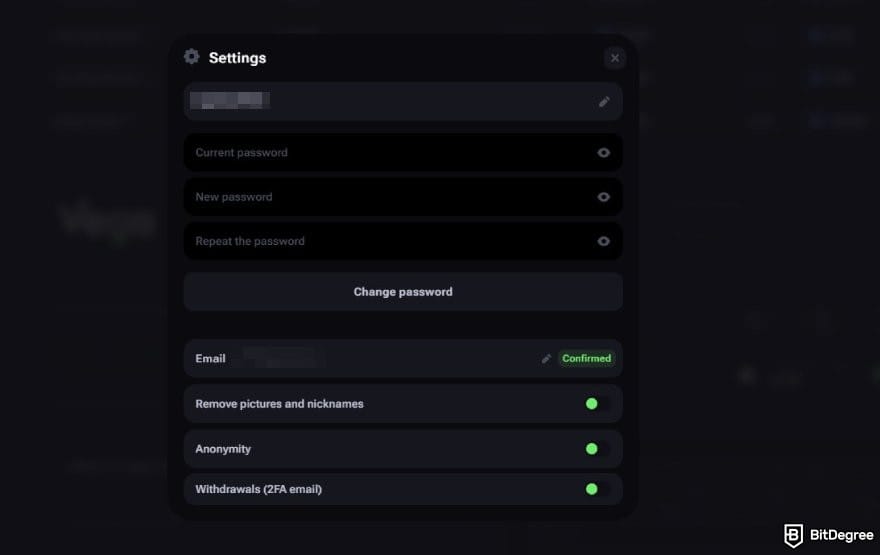 Vega Bet review: the account settings on Vega Bet. Vega Bet review: the account settings on Vega Bet.