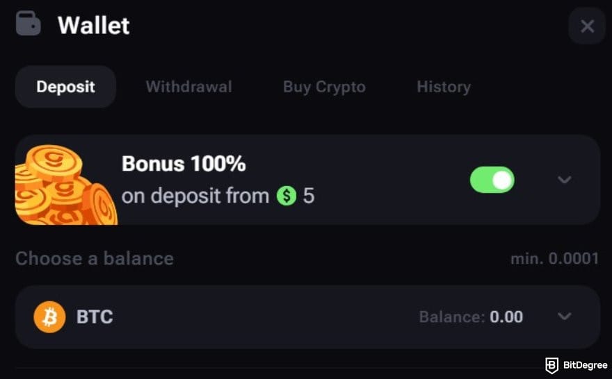 Vega Bet review: the deposit BTC window on Vega Bet. Vega Bet review: the deposit BTC window on Vega Bet.