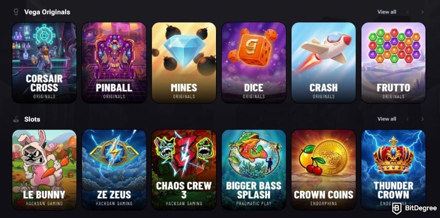 Vega Bet review: some featured games on Vega Bet's homepage. Vega Bet review: some featured games on Vega Bet's homepage.