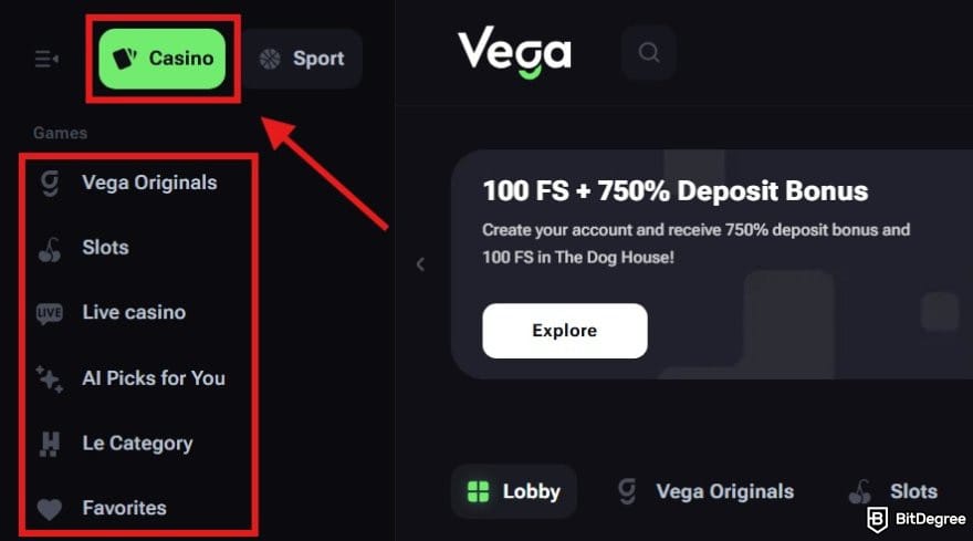 Vega Bet review: game categories on Vega Bet's homepage. Vega Bet review: game categories on Vega Bet's homepage.