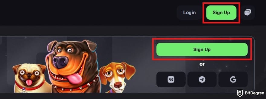 Vega Bet review: Vega Bet's sign up buttons. Vega Bet review: Vega Bet's sign up buttons.