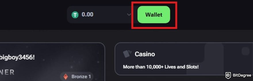 Vega Bet review: Vega Bet's Wallet button. Vega Bet review: Vega Bet's Wallet button.