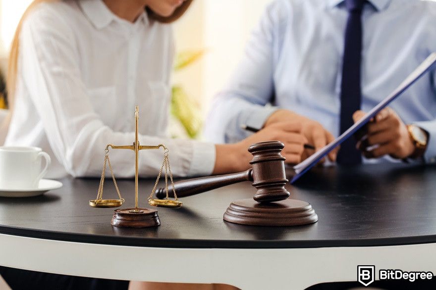 Virtual currency: A woman visiting a lawyer office.