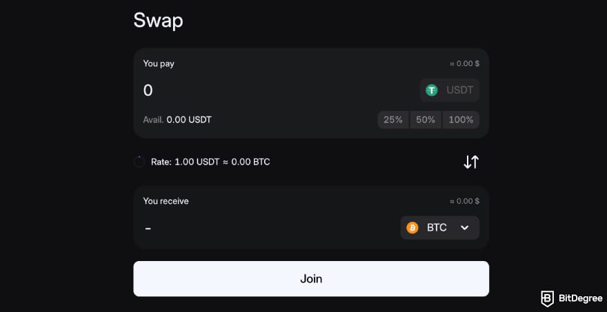 Walbi Swap interface. Walbi Swap interface.