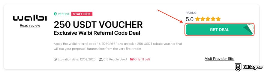 Walbi referral code: Walbi 250 USDT voucher coupon on BitDegree.