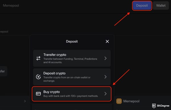 Walbi review: the [Buy crypto] button.