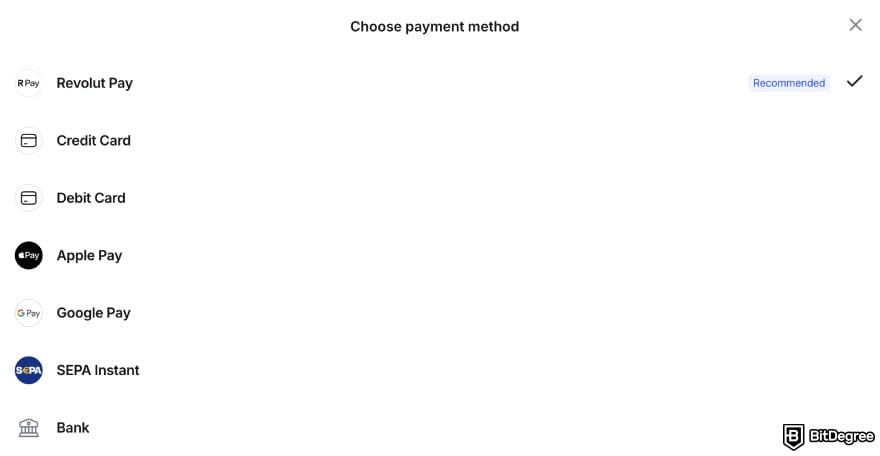 Walbi review: payment methods on Onramp Widget.