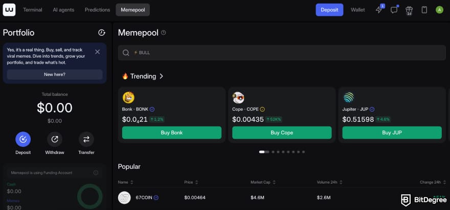 Walbi review: the Memepool interface.