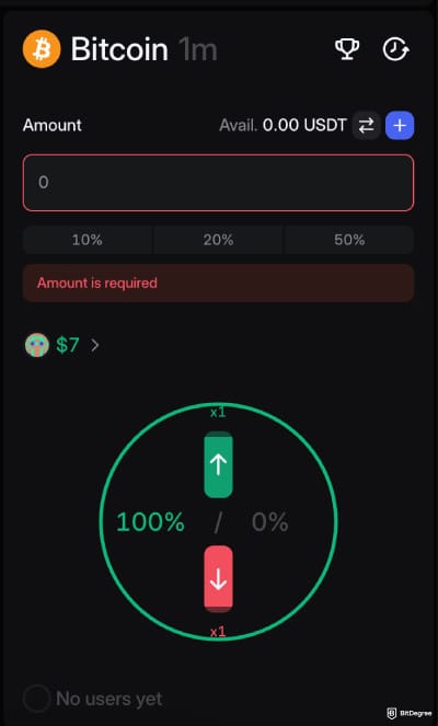 Walbi review: betting interface in Walbi Predictions.