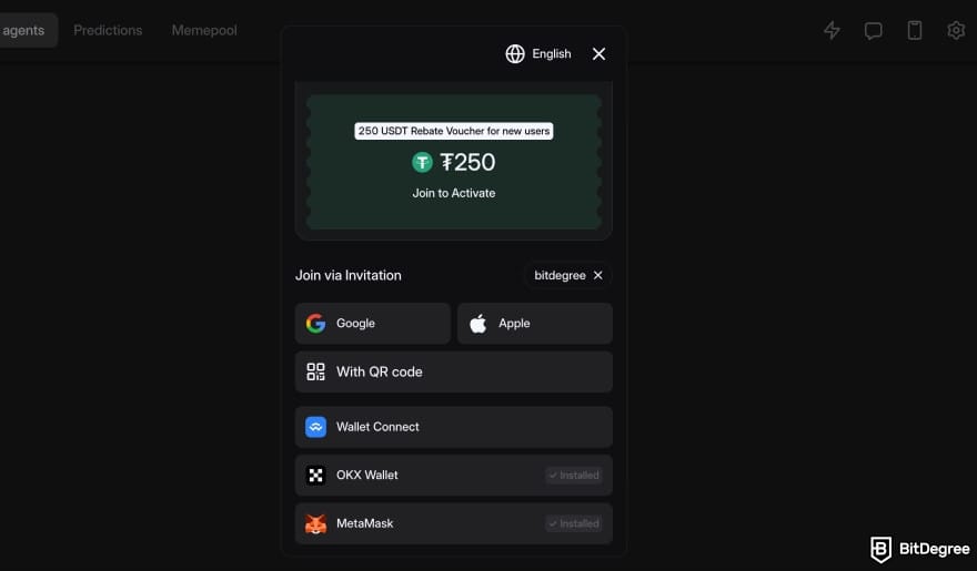 Walbi review: the login window.