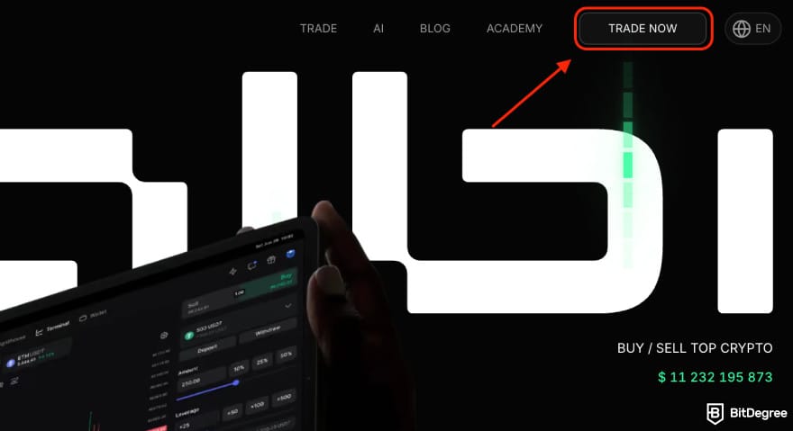 Walbi review: the [Trade Now] button.