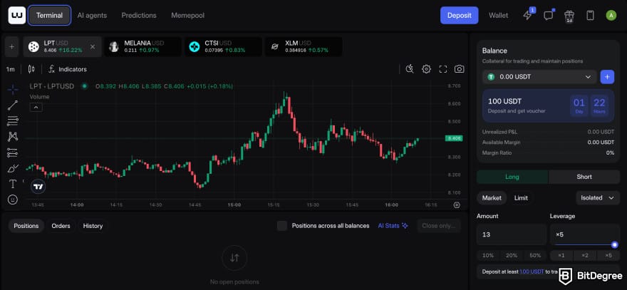 Walbi review: the trading Terminal interface.