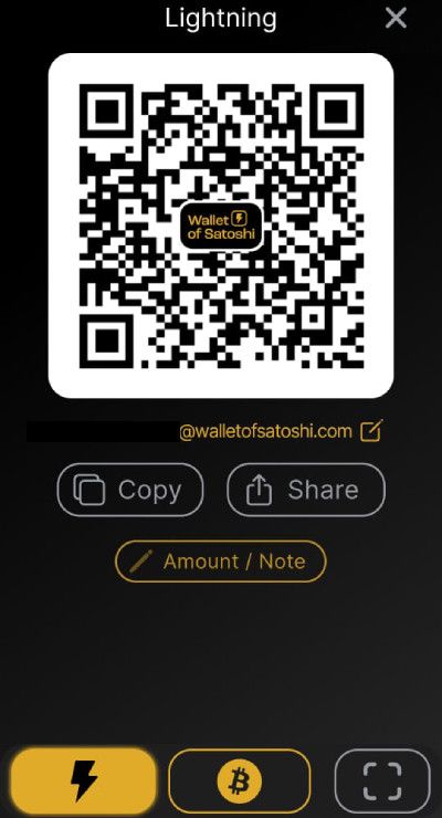 Wallet of Satoshi review: QR code and wallet address.