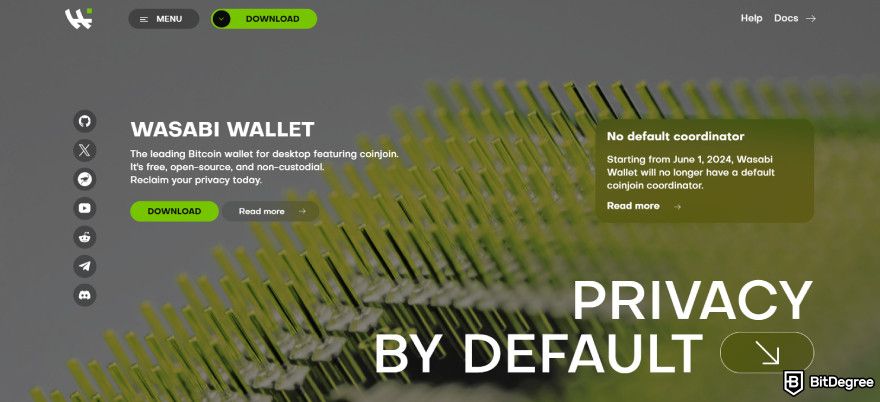 Wasabi Wallet review: homepage.