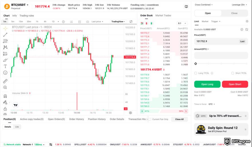 WEEX review: WEEX Light mode.