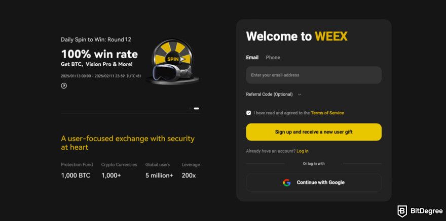 WEEX review: enter your email or phone number.