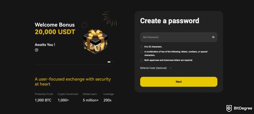 WEEX review: create a password.