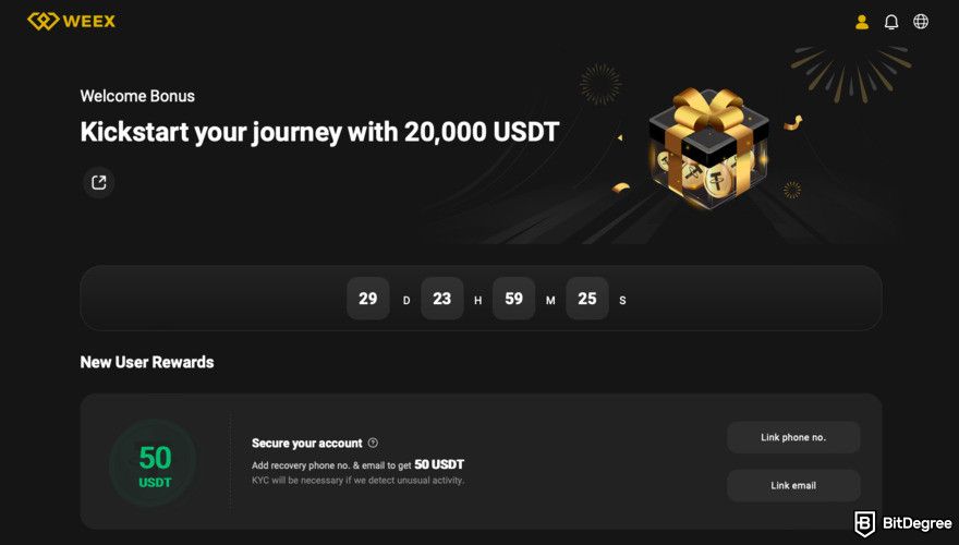 WEEX review: WEEX Welcome bonus.