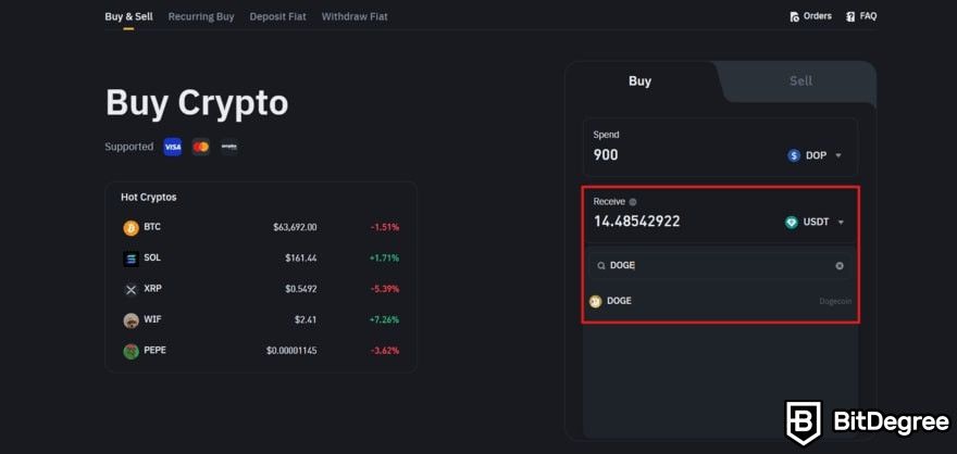 What is a meme coin: buying DOGE on Binance.