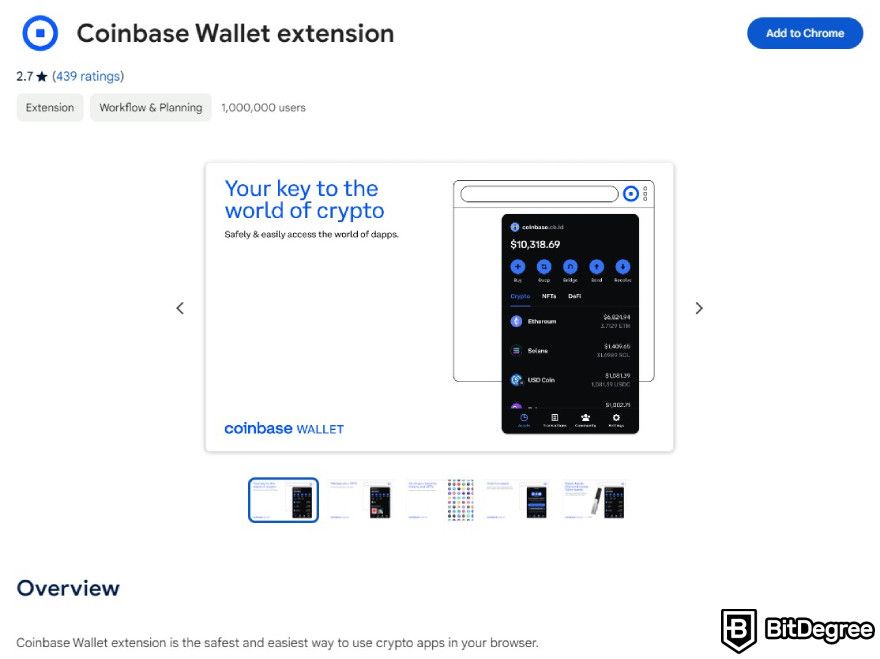 What is a Web3 wallet: the Coinbase wallet browser extension.