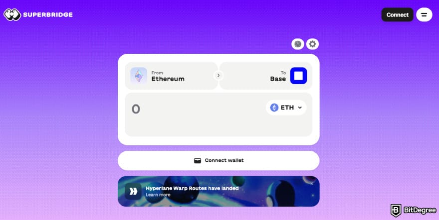 What is Base crypto: bridging Ethereum to Base on Superbridge.