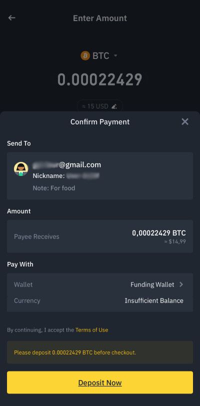 What is Binance Pay: finalising the crypto deposit.