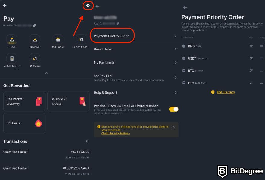 What is Binance Pay: setting the payment priority order.