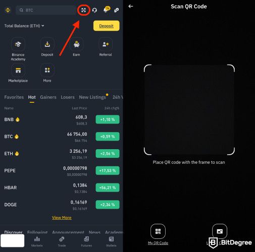 What is Binance Pay: scanning a QR code.