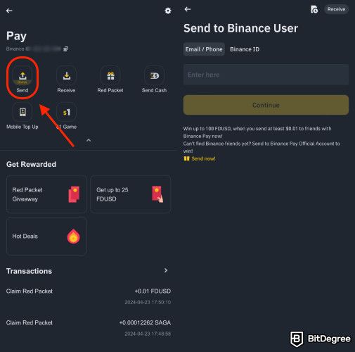 What is Binance Pay: sending crypo to another Binance user.