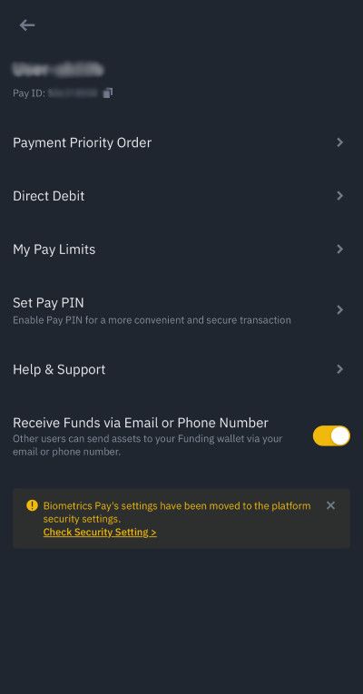 What is Binance Pay: settings.