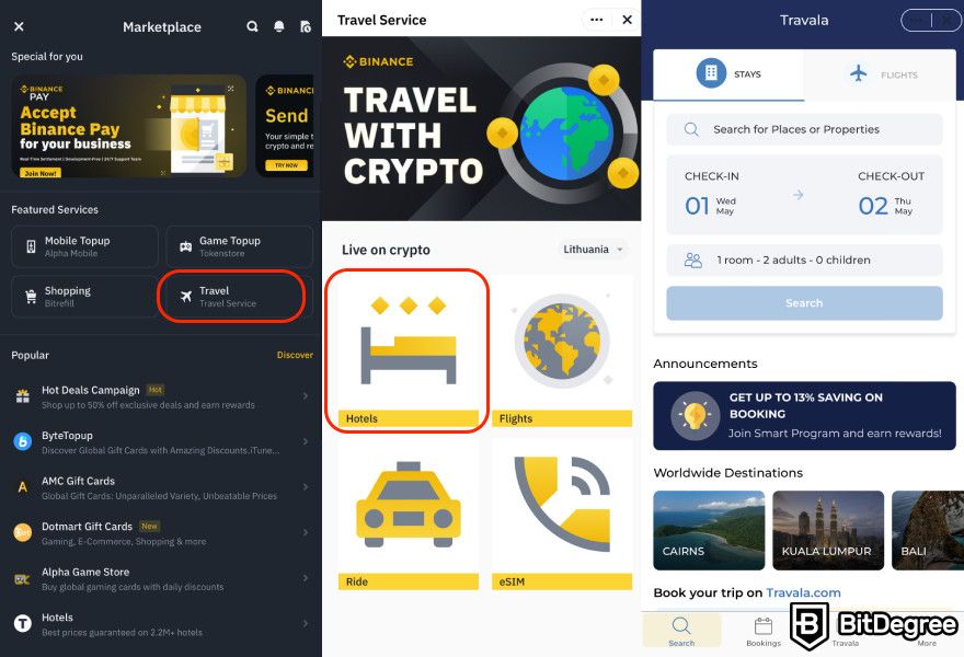 What is Binance Pay: booking a hotel using Binance Pay.