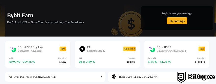 What is Bybit: the landing page for Bybit Earn.