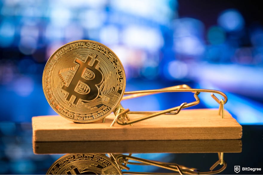 What is double-spending in blockchain: a Bitcoin in a mouse trap.