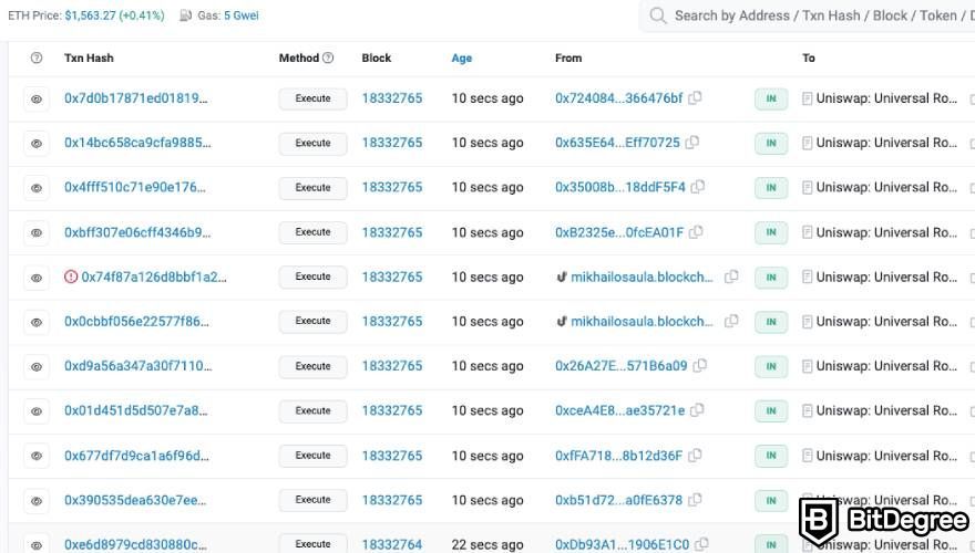 What is Etherscan: a screenshot of a list of transactions on a wallet.