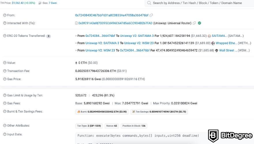 What is Etherscan: display of transaction details.