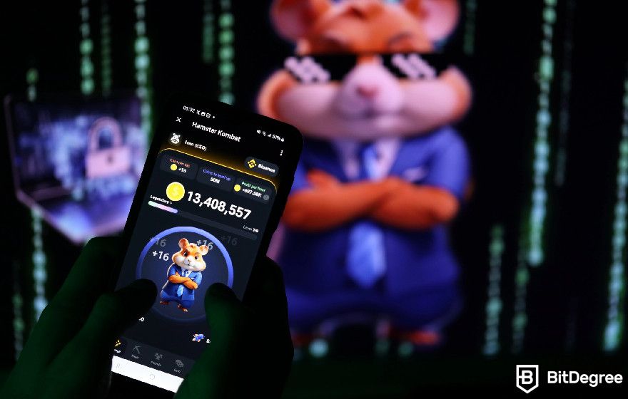 What is Hamster Kombat: a person playing Hamster Kombat on a smartphone.