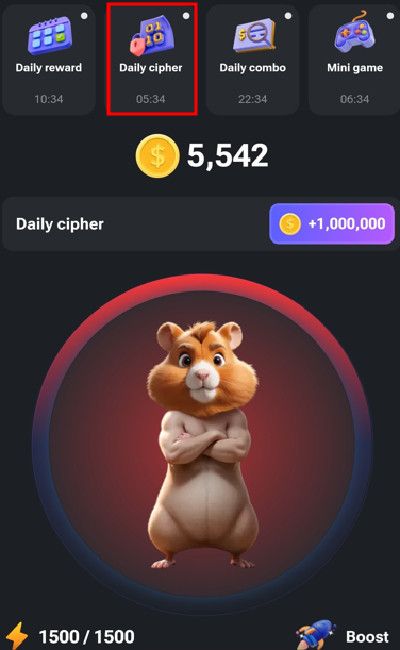 What is Hamster Kombat: a screenshot of Hamster Kombat's Daily Cipher button.