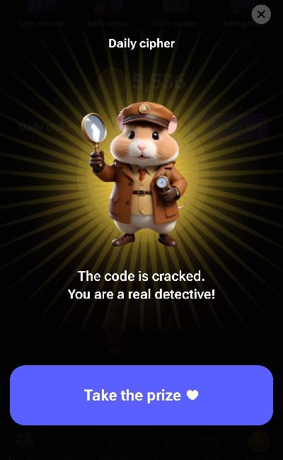 What is Hamster Kombat: a screenshot of Hamster Kombat's Daily Cipher reward button.