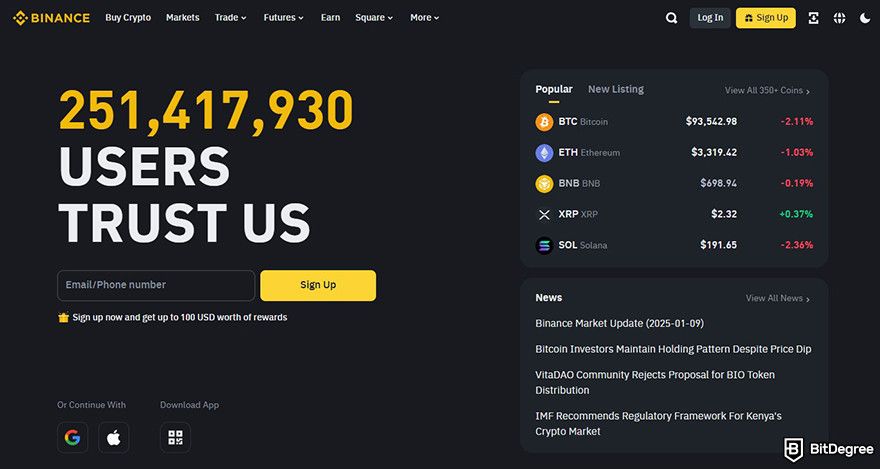 What is Hedera: Binance homepage.