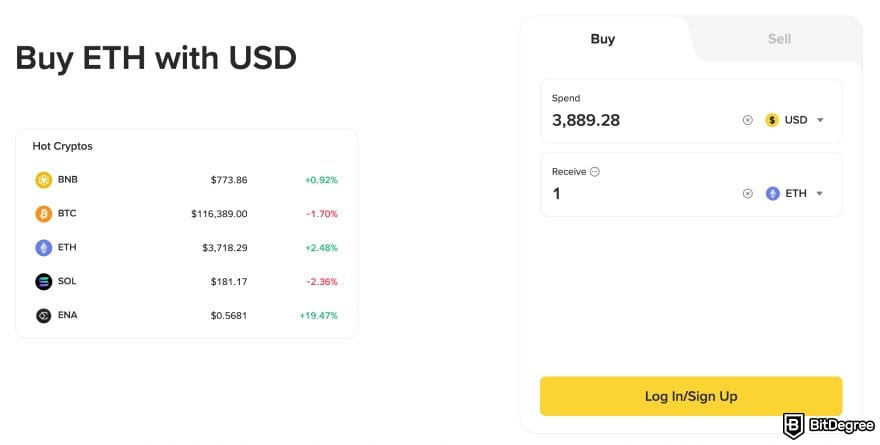 What is HEX crypto: buying ETH with fiat on Binance via the [Buy Crypto] feature.
