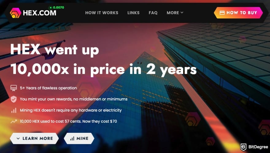 What is HEX crypto: HEX's homepage featuring its accomplishments.