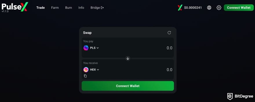What is HEX crypto: PulseX swapping interface.