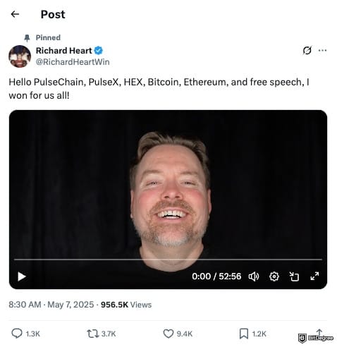 What is HEX crypto: Richard Heart's X post after the SEC did not re-file the fraud case against him and his projects.