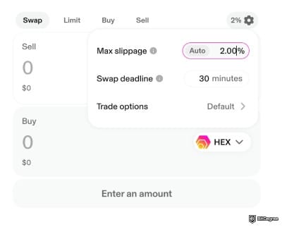 What is HEX crypto: changing slippage on Uniswap.