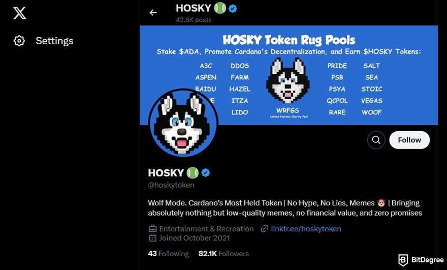 What is Hosky token: Hosky's X profile.